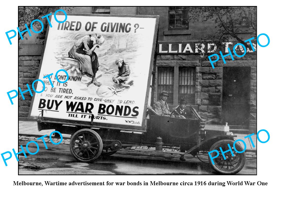 OLD LARGE PHOTO, WWI WAR BONDS ADVERTISING, MELBOURNE VICTORIA c1916