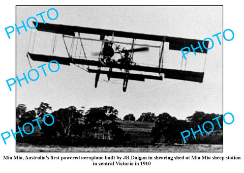 OLD LARGE PHOTO, 1st AUST POWERED AEROPLANE, JR DUIGAN, MIA MIA VICTORIA c1910