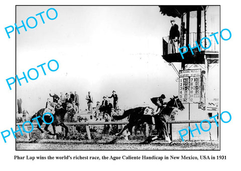 OLD LARGE PHOTO, PHAR LAP WINNING THE AGUE CALIENTE, NEW MEXICO c1931