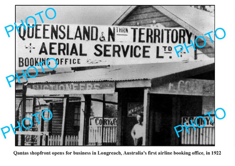 OLD LARGE PHOTO, LONGREACH QLD, QANTAS OPENS FOR BUSINESS c1922