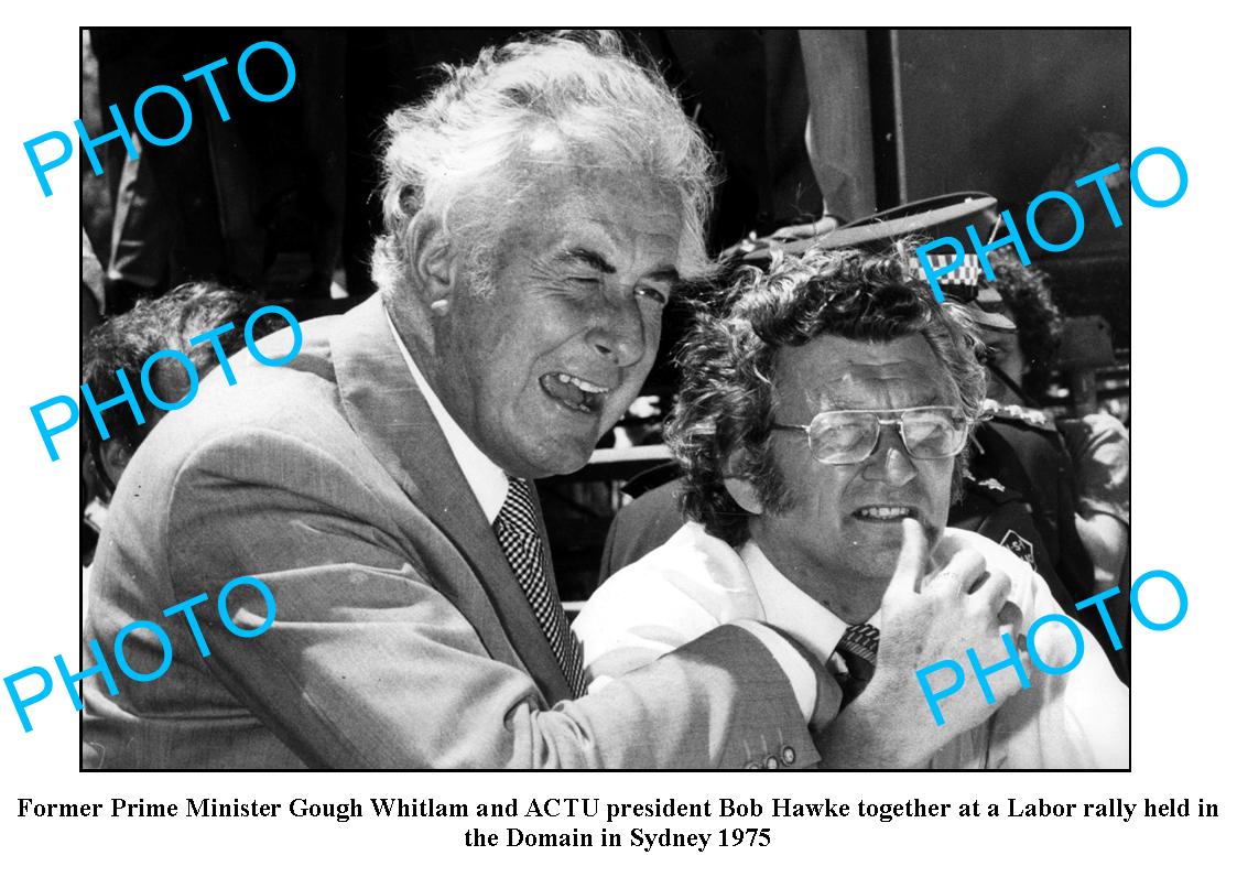 OLD LARGE PHOTO, PRIME MINISTER GOUGH WHITLAM & BOB HAWKE, SYDNEY c1975