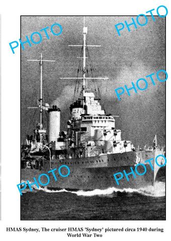 OLD LARGE PHOTO, WWII AUSTRALIAN BATTLESHIP HMAS SYDNEY c1940