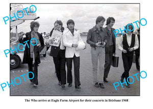 OLD LARGE PHOTO, ROCK GROUP 'THE WHO' ARRIVE AT BRISBANE AIRPORT c1968