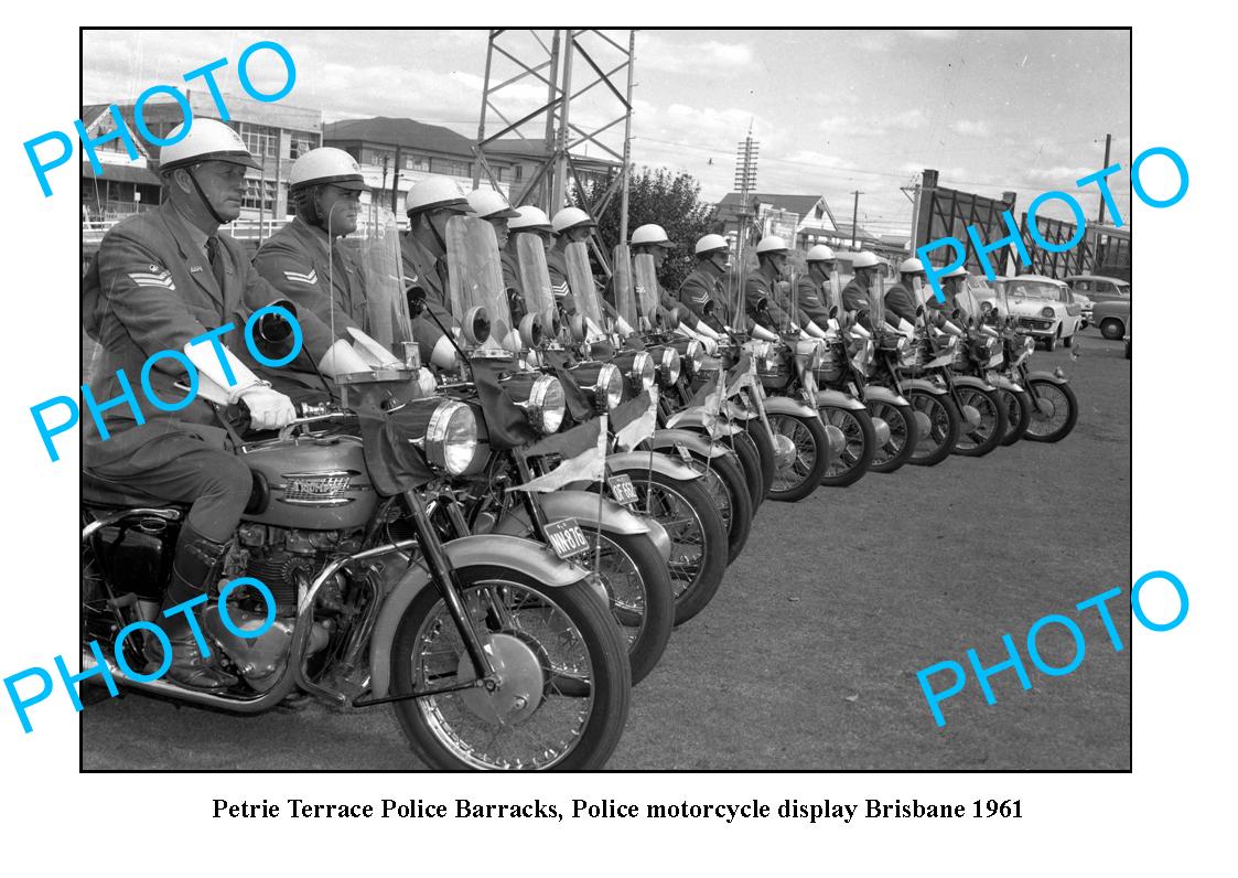 OLD LARGE PHOTO, BRISBANE POLICE MOTORCYCLE DISPLAY c1961 PETRIE BARRACKS
