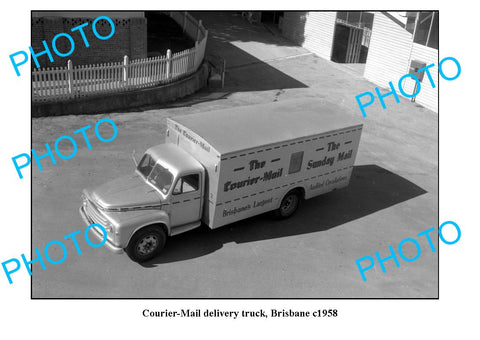 OLD LARGE PHOTO, BRISBANE COURIER MAIL DELIVERY TRUCK c1958 QLD