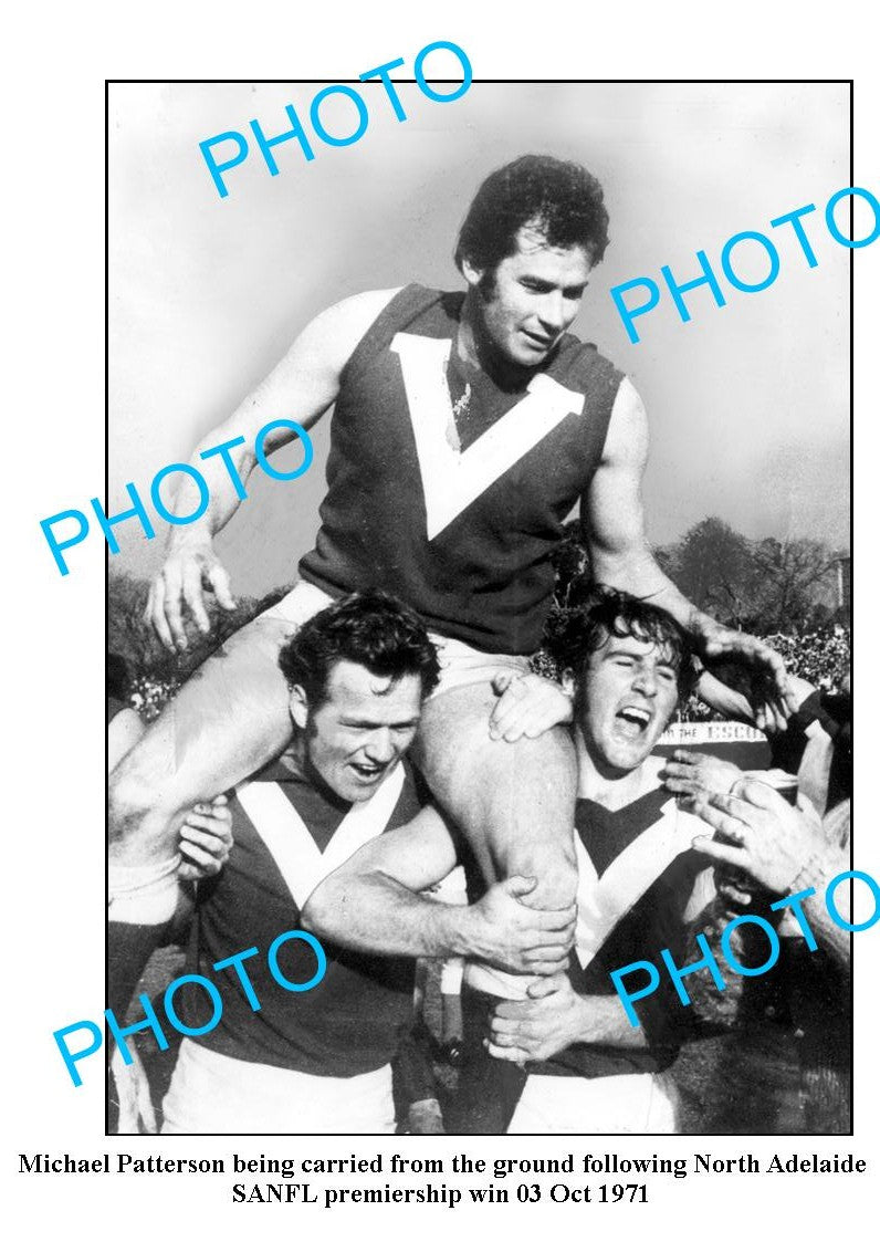 OLD LARGE PHOTO, MIKE PATTERSON NORTH ADELAIDE FC SANFL 1971 GRAND FINAL WIN