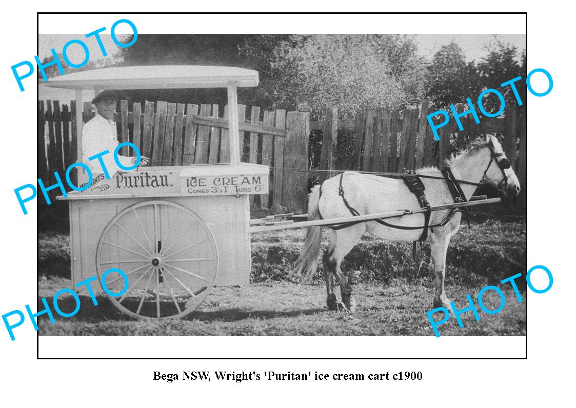 OLD LARGE PHOTO, BEGA NSW 'PURITAN' ICE CREAM CART, 1900