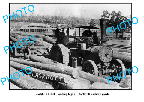 OLD LARGE PHOTO, BLACKBUTT QLD, RAILWAY YARD LOG LOADING c1900