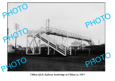 OLD LARGE PHOTO, CLIFTON QLD, RAILWAY FOOT BRIDGE, c1917