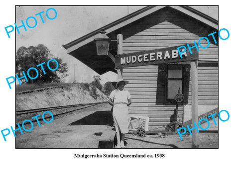 OLD LARGE PHOTO, MUDGEERABA RAILWAY STATION, QUEENSLAND c1938