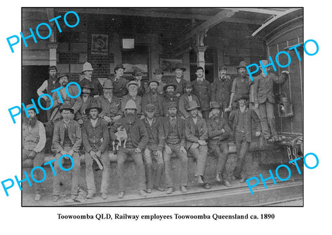 OLD LARGE PHOTO, TOOWOOMBA RAILWAY EMPLOYEES, QLD c1890