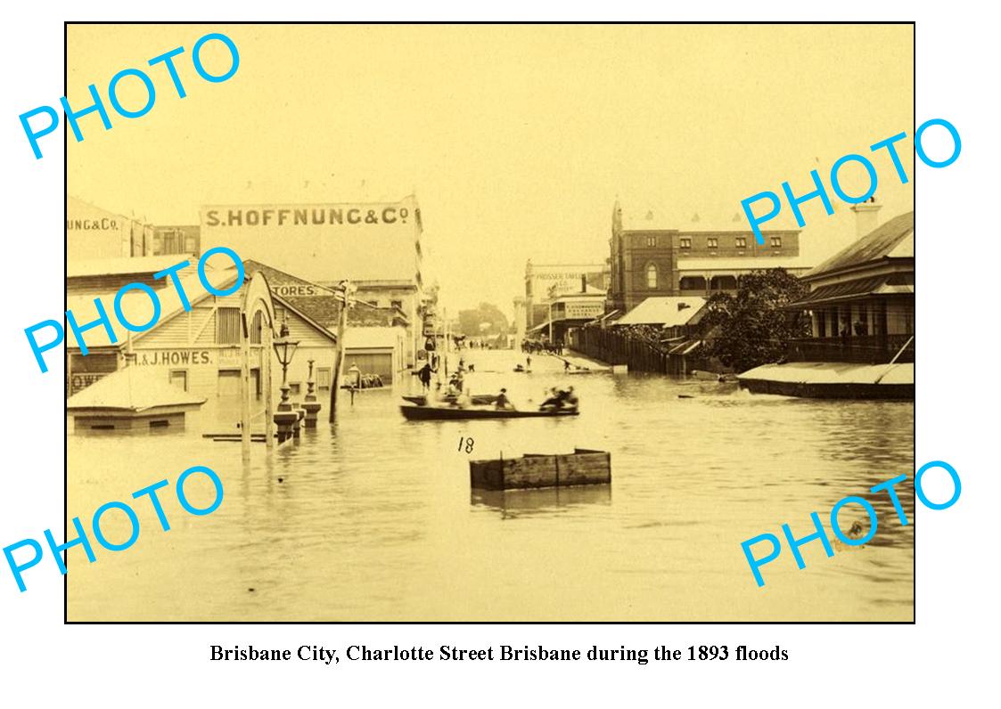 OLD LARGE PHOTO, BRISBANE CTY IN FLOOD c1893, CHARLOTTE St QLD