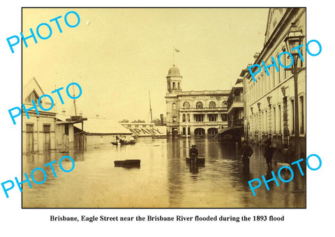 OLD LARGE PHOTO, BRISBANE CITY IN FLOOD c1893, EAGLE St QLD