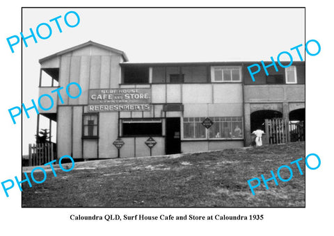 OLD LARGE PHOTO, CALOUNDRA QLD, SURF HOUSE CAFE & STORE c1935