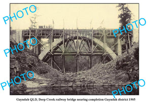 OLD LARGE PHOTO, GAYNDAH QLD, DEEP CREEK RAILWAY BRIDGE CONSTRUCTION 1905 1