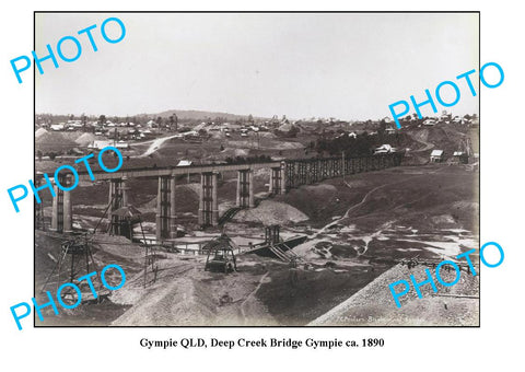 OLD LARGE PHOTO, GYMPIE QUEENSLAND, DEEP CREEK RAILWAY BRIDGE c1890