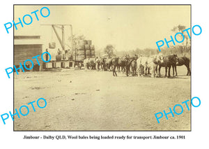 OLD LARGE PHOTO, JIMBOUR DALBY QUEENSLAND, LOADING WOOL BALES c1901