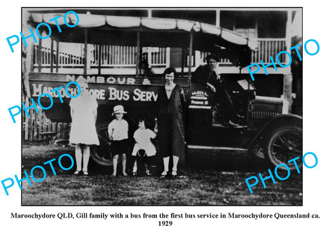 OLD LARGE PHOTO, MAROOCHYDORE QUEENSLAND, GILL FAMILY, 1st BUS SERVICE c1928