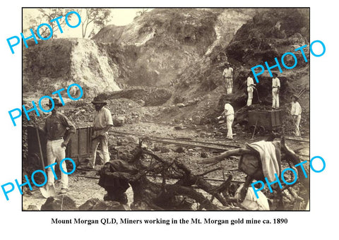 OLD LARGE PHOTO, MOUNT MORGAN QUEENSLAND, GOLD MINE WORKERS c1890