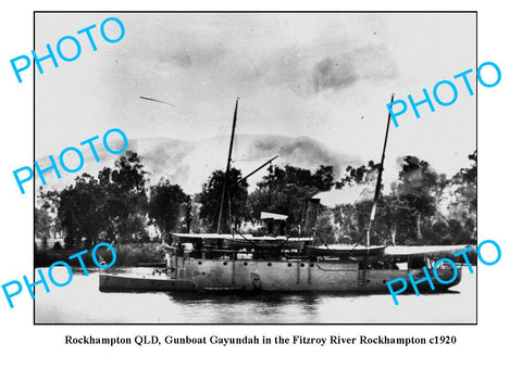 OLD LARGE PHOTO, ROCKHAMPTON QLD, GAYUNDAH GUNBOAT, FITZROY RIVER c1920