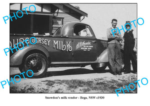 OLD LARGE PHOTO, BEGA NSW, SNOWDONS MILK VENDORS TRUCK c1930