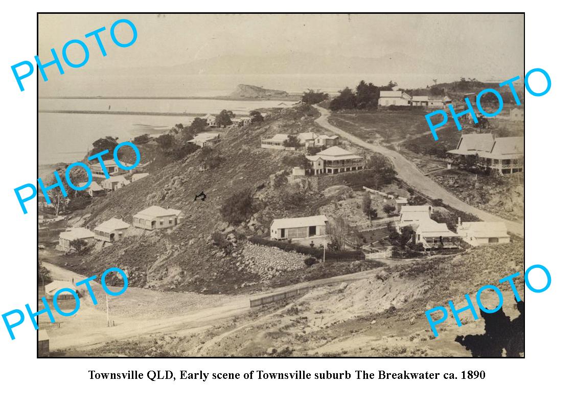 OLD LARGE PHOTO, TOWNSVILLE QUEENSLAND, THE BREAKWATER c1890