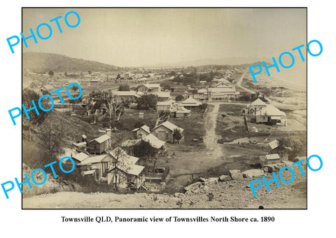 OLD LARGE PHOTO, TOWNSVILLE QUEENSLAND, PANORAMIC VIEW OF NORTH SHORE c1890