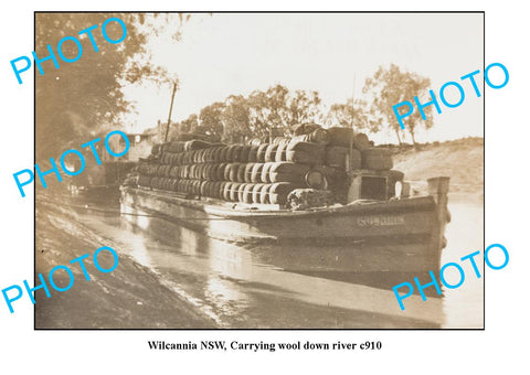 OLD LARGE PHOTO, WILCANNIA NSW, CARRYING WOOL DOWN RIVER c1910