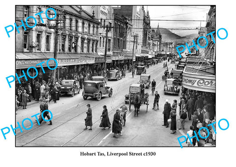 OLD LARGE PHOTO, HOBART TASMANIA, VIEW OF LIVERPOOL STREET c1930