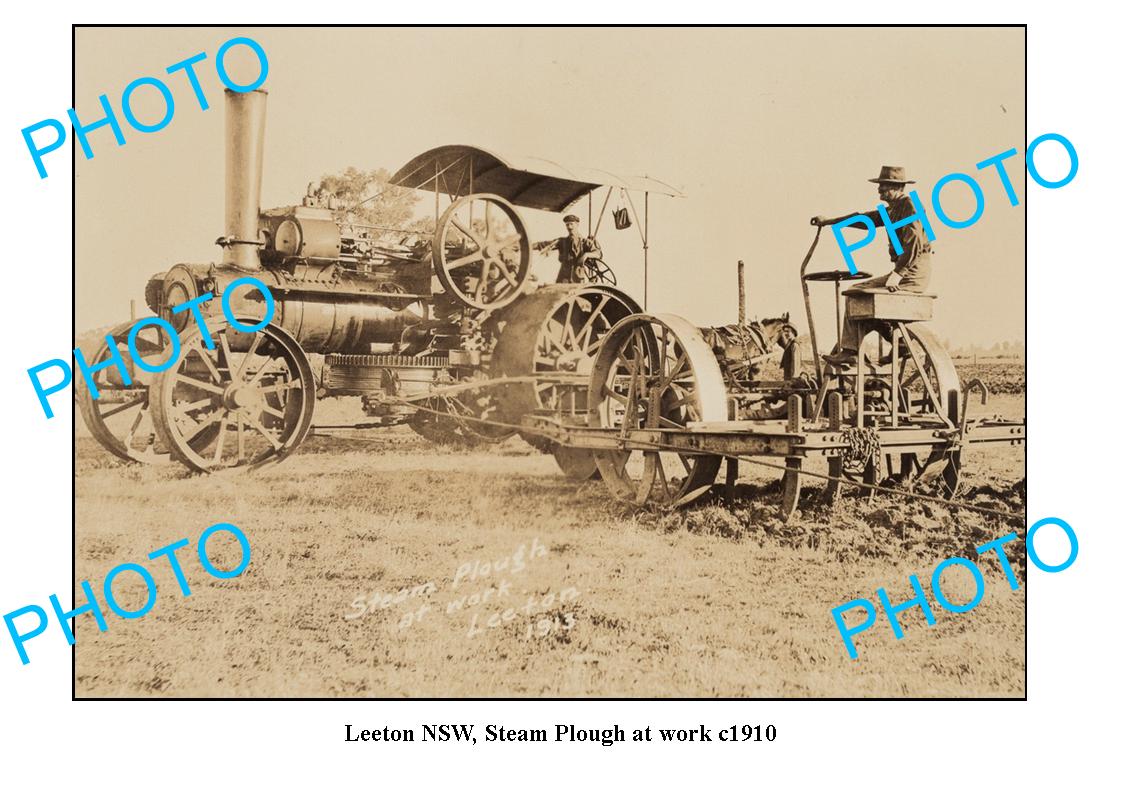 OLD LARGE PHOTO, LEETON NSW, STEAM PLOUGH AT WORK c1910