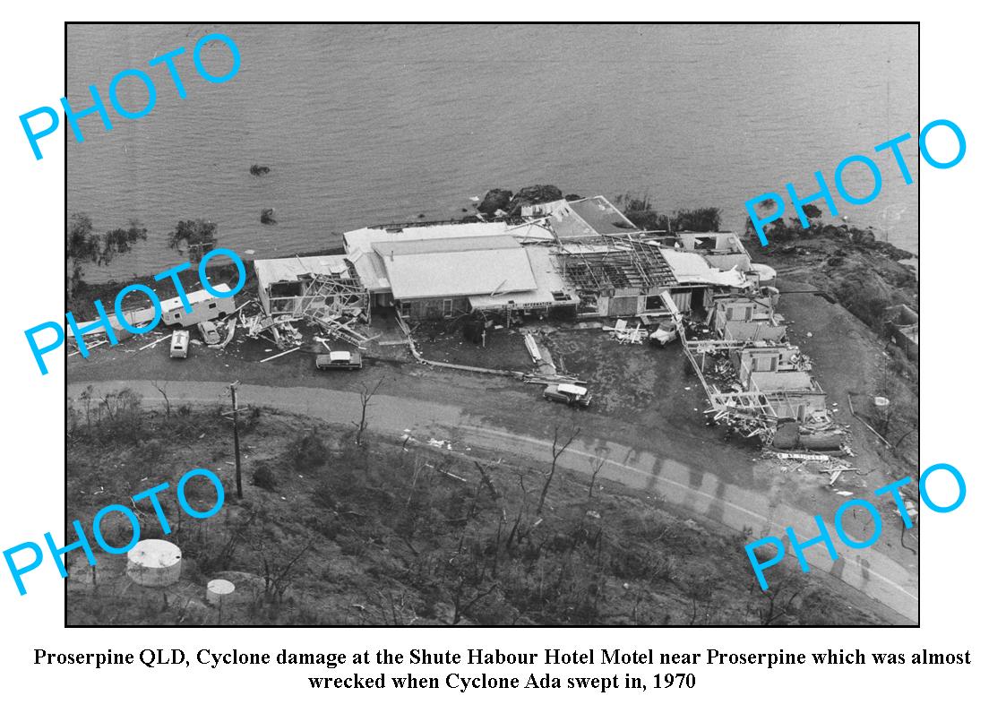 OLD LARGE PHOTO, PROSERPINE QLD, SHUTE HARBOUR HOTEL CYCLONE DAMAGE c1970