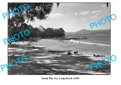 OLD LARGE PHOTO, SANDY BAY TASMANIA, LONG BEACH c1930