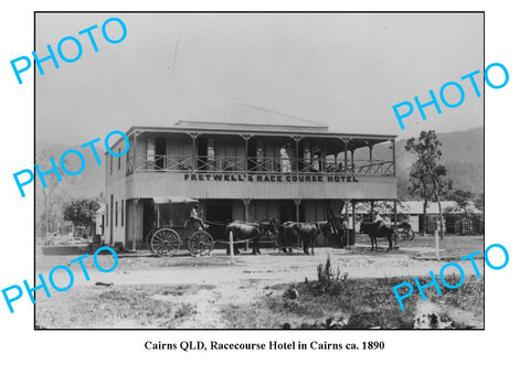 OLD LARGE PHOTO, CAIRNS QUEENSLAND, FRETWELLS RACE COURSE HOTEL c1890