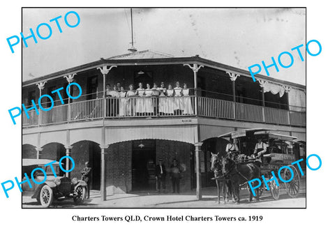 OLD LARGE PHOTO, CHARTERS TOWERS QUEENSLAND, CROWN HOTEL c1919