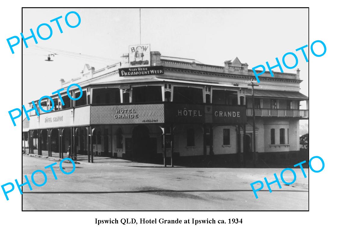 OLD LARGE PHOTO, IPSWICH QUEENSLAND, HOTEL GRANDE c1934