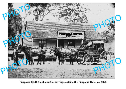 OLD LARGE PHOTO, PIMPANA QUEENSLAND, COBB & CO, PIMPANA HOTEL c1875