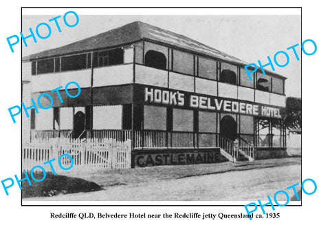 OLD LARGE PHOTO, REDCLIFFE QUEENSLAND, HOOKS BELVEDERE HOTEL c1935