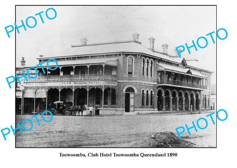 OLD LARGE PHOTO, TOOWOOMBA QUEENSLAND, OLD CLUB HOTEL c1890