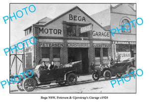 OLD LARGE PHOTO, BEGA NSW, PETERSENS MOTOR GARAGE c1920