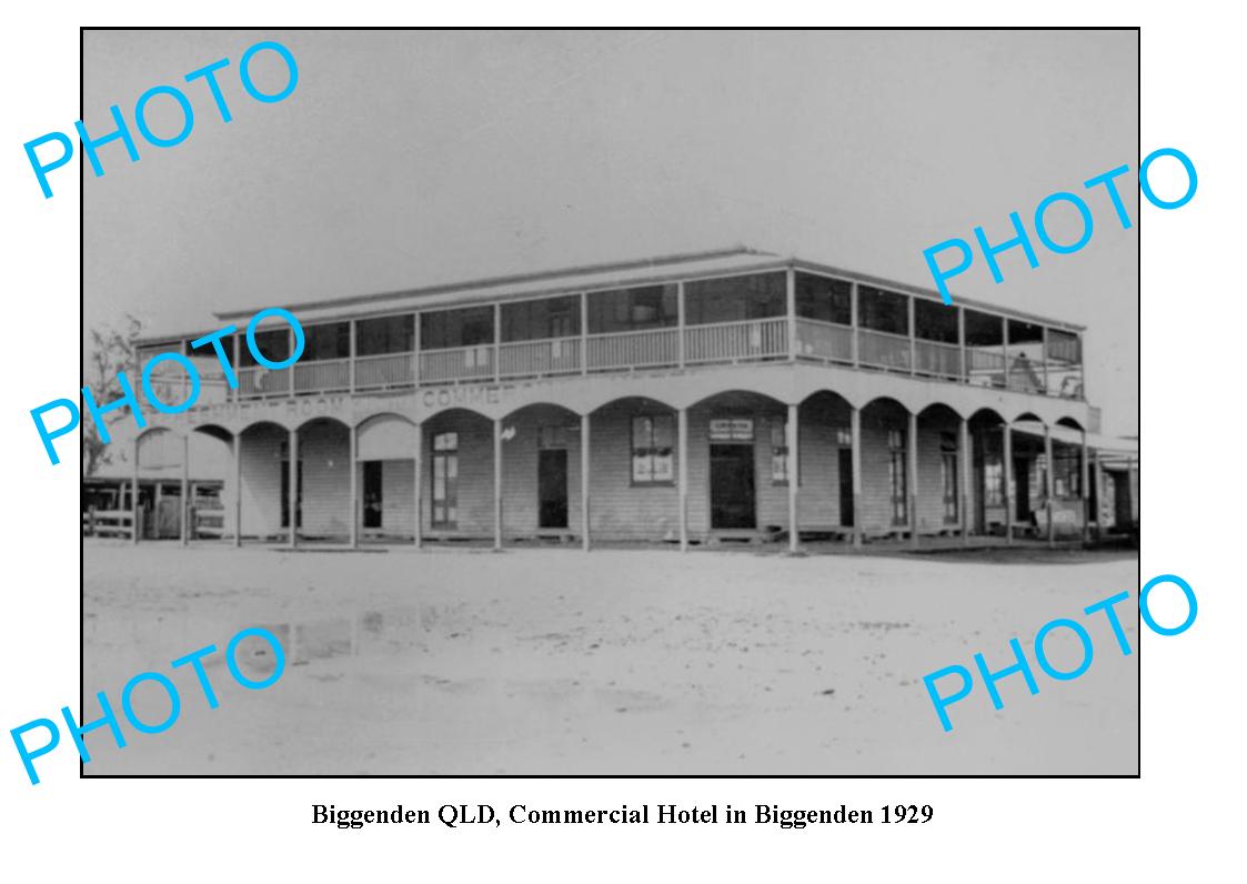 OLD LARGE PHOTO, BIGGENDEN QUEENSLAND, COMMERCIAL HOTEL c1929