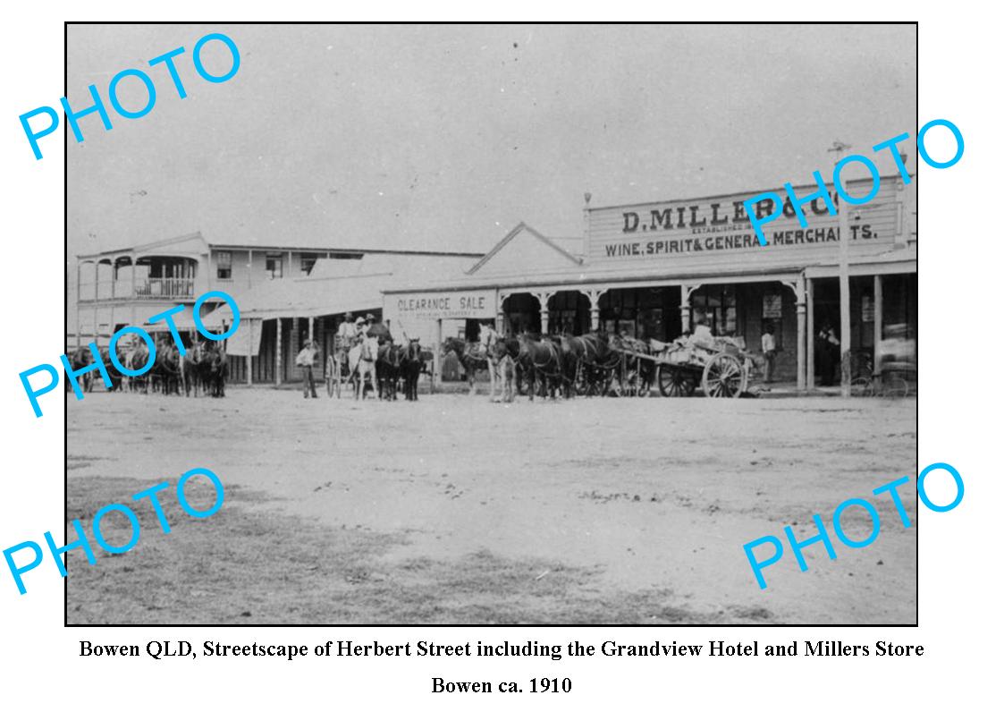 OLD LARGE PHOTO, BOWEN QLD, MILLERS GENERAL STORE, HERBERT St c1910