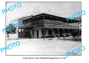 OLD LARGE PHOTO, CAIRNS QUEENSLAND, MINING EXCHANGE HOTEL c1914