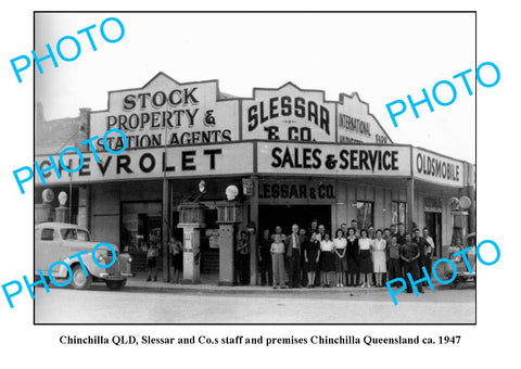 OLD LARGE PHOTO, CHINCHILLA QUEENSLAND, SLESSAR MOTOR GARAGE c1947