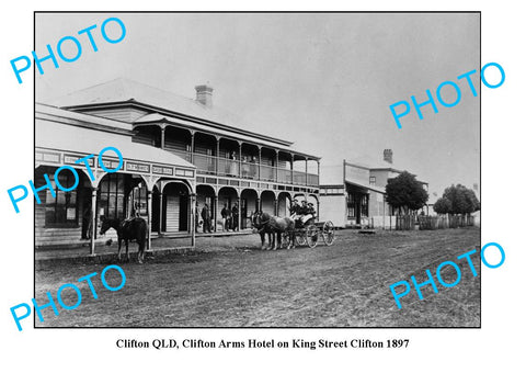 OLD LARGE PHOTO, CLIFTON QUEENSLAND, CLIFTON ARMS HOTEL KING St c1897