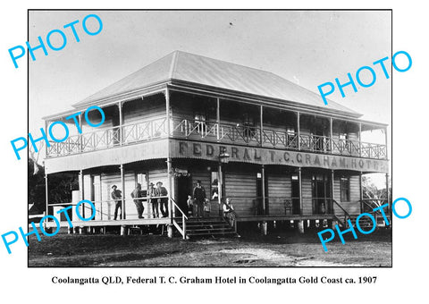 OLD LARGE PHOTO, COOLANGATTA QUEENSLAND, FEDERAL HOTEL c1907