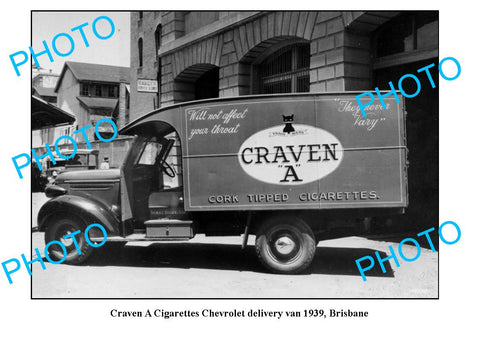 OLD LARGE PHOTO, CRAVEN A CIGARETTES DELIVERY TRUCK c1939 BRISBANE QLD