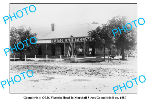 OLD LARGE PHOTO, GOONDIWINDI QUEENSLAND, VICTORIA HOTEL MARSHALL STREET c1880