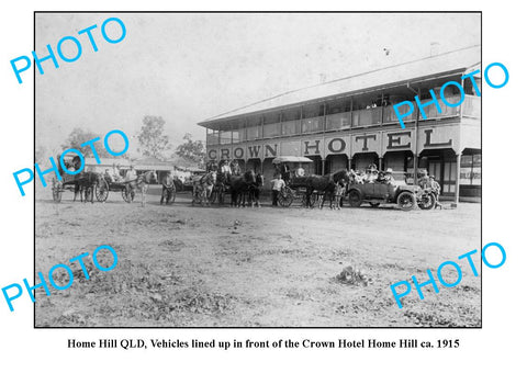 OLD LARGE PHOTO, HOME HILL QUEENSLAND, CROWN HOTEL c1915