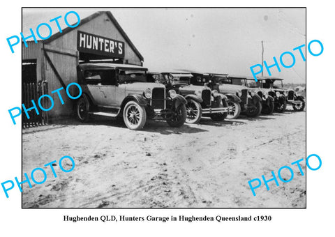 OLD LARGE PHOTO, HUGHENDEN QUEENSLAND, HUNTERS MOTOR GARAGE c1930