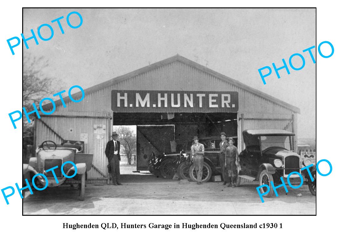 OLD LARGE PHOTO, HUGHENDEN QUEENSLAND, HUNTERS MOTOR GARAGE c1930 1